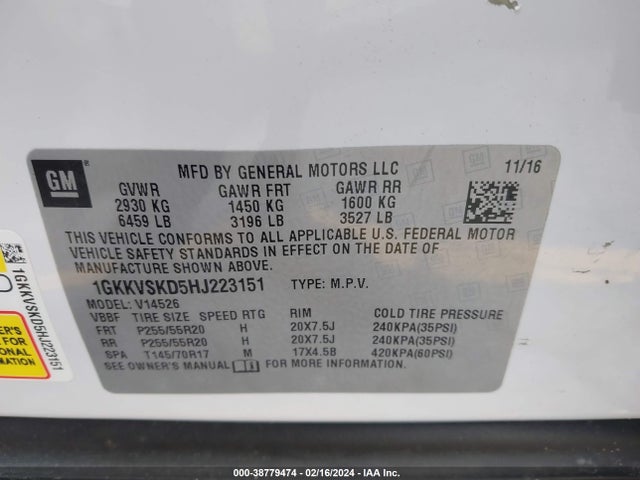 1GKKVSKD5HJ223151 GMC Acadia Limited