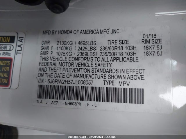 Honda CR-V EX 2018 5J6RW2H57JL008057 Image 9