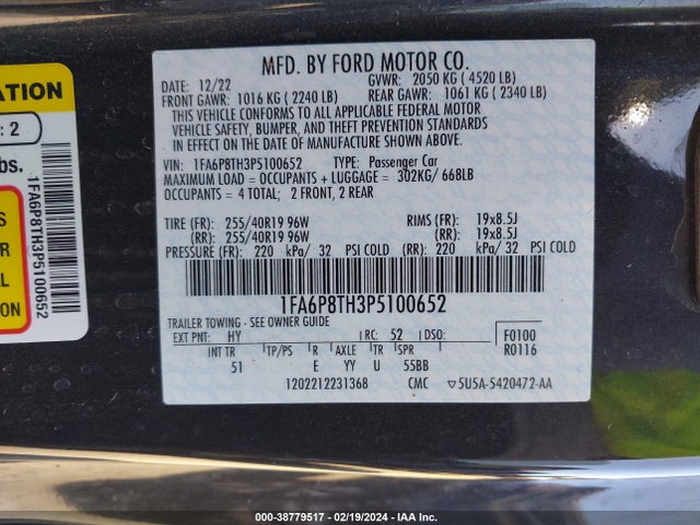 Ford Mustang Ecoboost Premium Fastback 2023 1FA6P8TH3P5100652 Image 9