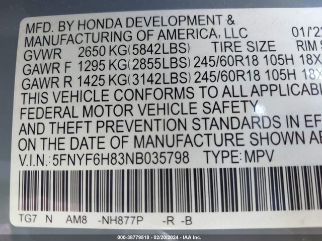 Honda Pilot Awd Trailsport 2022 5FNYF6H83NB035798 Image 9