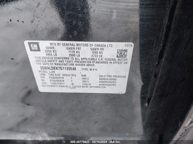 Chevrolet Equinox Ltz 2016 2GNALDEK7G1129548 Image 9