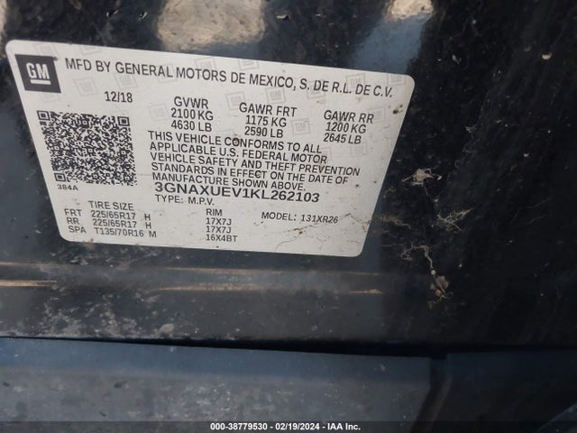 Chevrolet EQUINOX LT 2019 3GNAXUEV1KL262103 Image 9