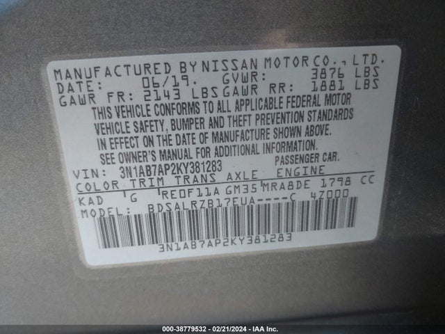 Nissan SENTRA SR 2019 3N1AB7AP2KY381283 Image 9