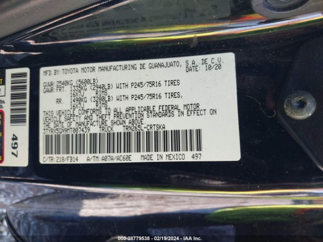 3TYRX5GN9MT007439 Toyota Tacoma Sr