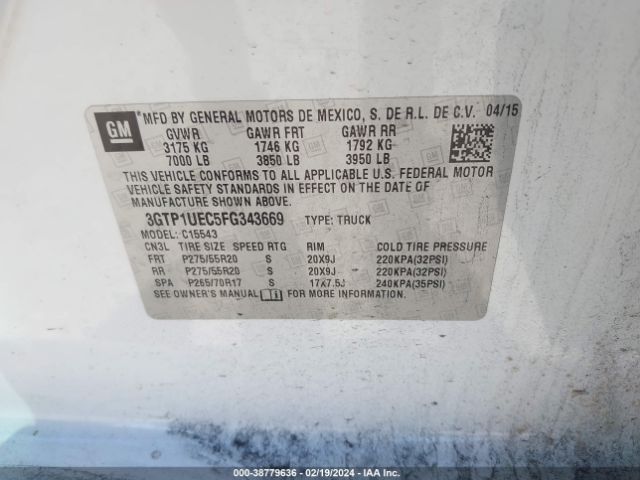 3GTP1UEC5FG343669 GMC Sierra 1500 Sle