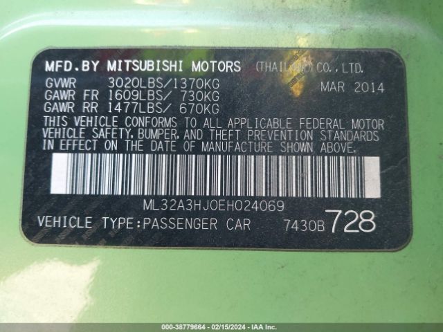 ML32A3HJ0EH024069 Mitsubishi MIRAGE DE