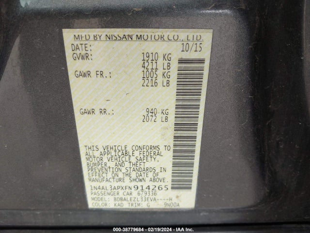 Nissan Altima 2.5 S 2015 1N4AL3APXFN914265 Image 9
