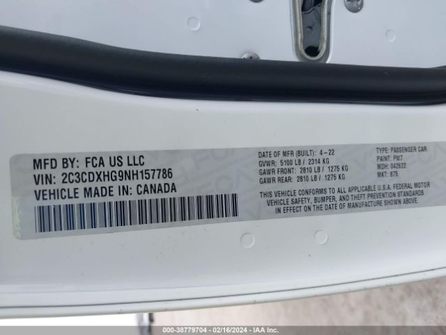 2C3CDXHG9NH157786 Dodge Charger Gt Rwd