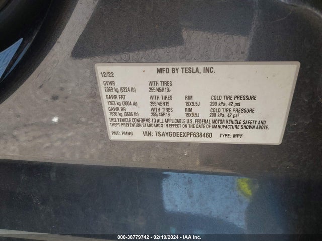 2023 TESLA MODEL Y 7SAYGDEEXPF638460 Photo 8