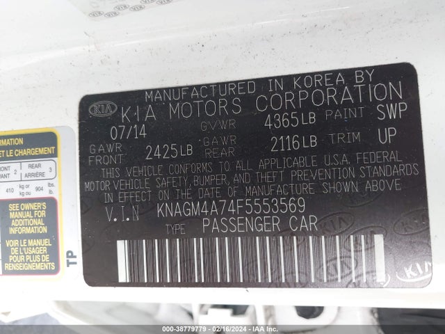 KIA Optima Lx 2015 KNAGM4A74F5553569 Image 9