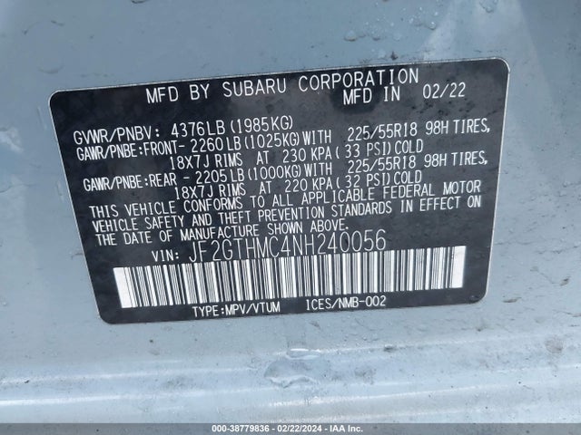 Subaru Crosstrek Limited 2022 JF2GTHMC4NH240056 Image 9