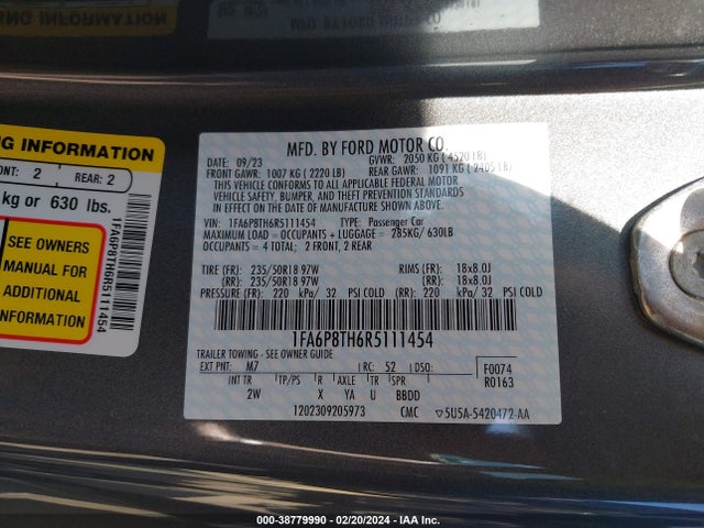 Ford Mustang Ecoboost Fastback 2024 1FA6P8TH6R5111454 Image 9