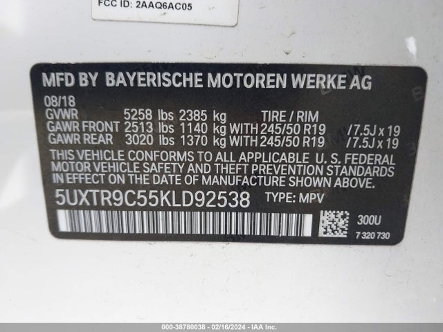 BMW X3 Xdrive30i 2019 5UXTR9C55KLD92538 Image 9
