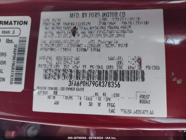 Ford FUSION SE 2016 3FA6P0H79GR378356 Image 9