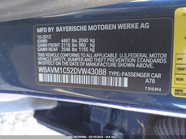 2013 BMW X1 SDRIVE28I VIN: WBAVM1C52DVW43088