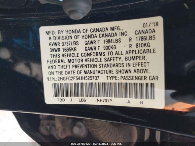 2HGFC2F54JH525707 Honda Civic Lx