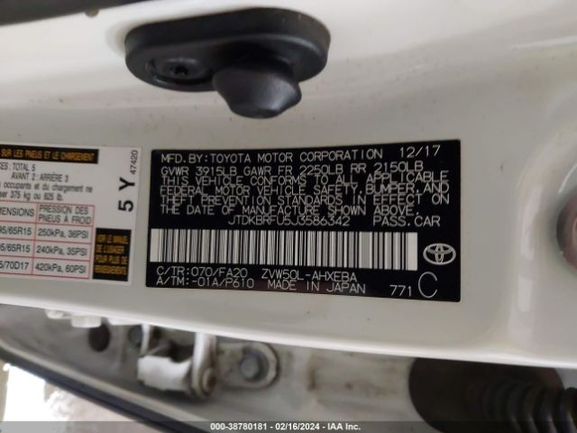 JTDKBRFU5J3586342 Toyota Prius Two