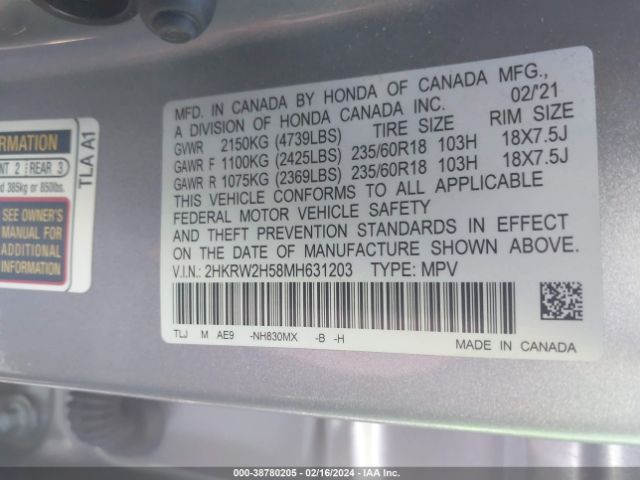 2HKRW2H58MH631203 Honda Cr-v Awd Ex