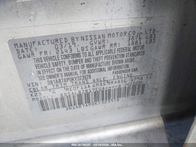 Nissan SENTRA S 2019 3N1AB7AP0KY323978 Image 9