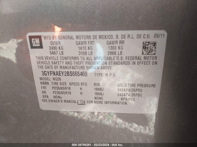 2011 CADILLAC SRX LUXURY COLLECTION VIN: 3GYFNAEY2BS665469