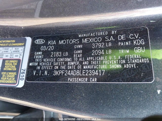 KIA Forte Lxs 2020 3KPF24AD8LE239417 Image 9