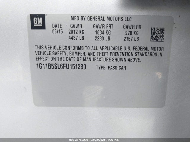 Chevrolet MALIBU LS 2015 1G11B5SL6FU151230 Image 9
