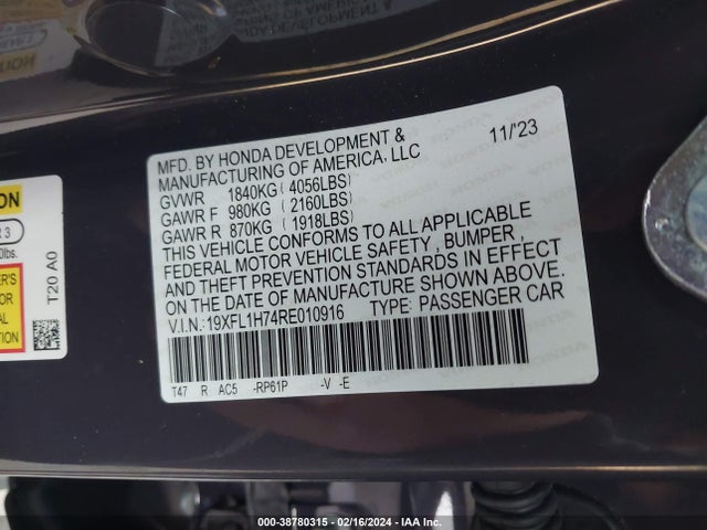 Honda Civic Ex-l 2024 19XFL1H74RE010916 Image 9