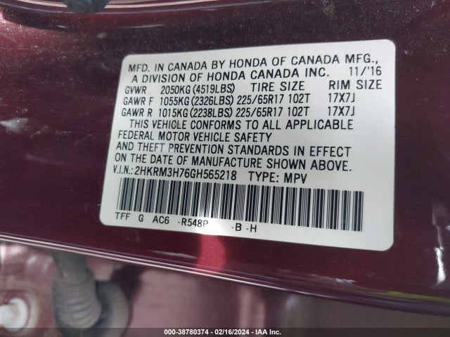 Honda Cr-v Ex-l 2016 2HKRM3H76GH565218 Image 9