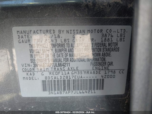 Nissan SENTRA SV 2018 3N1AB7AP7JL664211 Image 9
