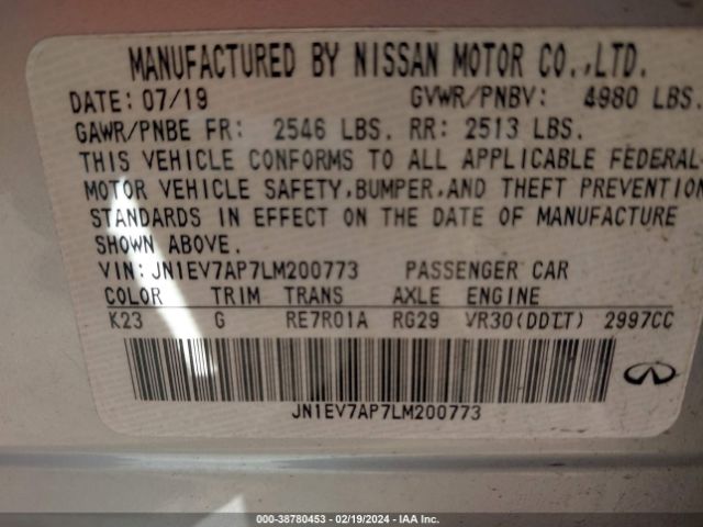 JN1EV7AP7LM200773 Infiniti Q50 LUXE