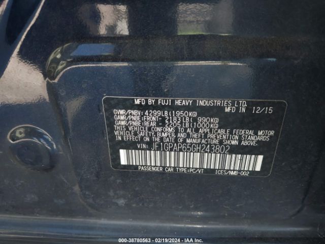 JF1GPAP65GH243802 Subaru Impreza 2.0i Sport Premium