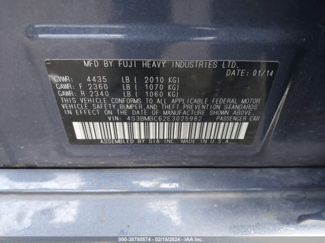 4S3BMBC62E3025982 Subaru Legacy 2.5i Premium