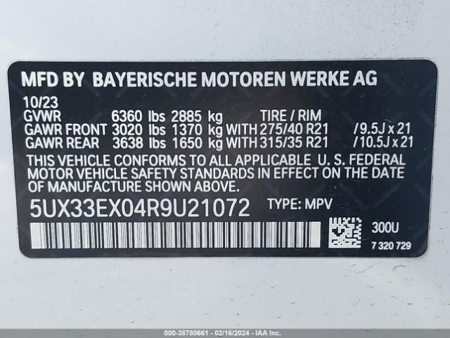 5UX33EX04R9U21072 BMW X6 Xdrive40i
