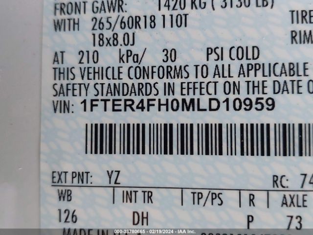 1FTER4FH0MLD10959 Ford Ranger Lariat