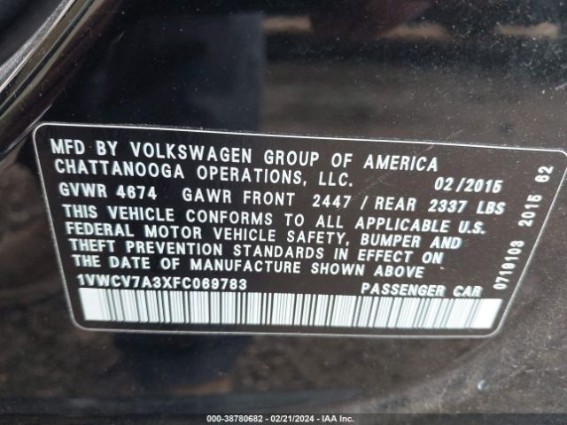 1VWCV7A3XFC069783 Volkswagen Passat 2.0l Tdi Sel Premium