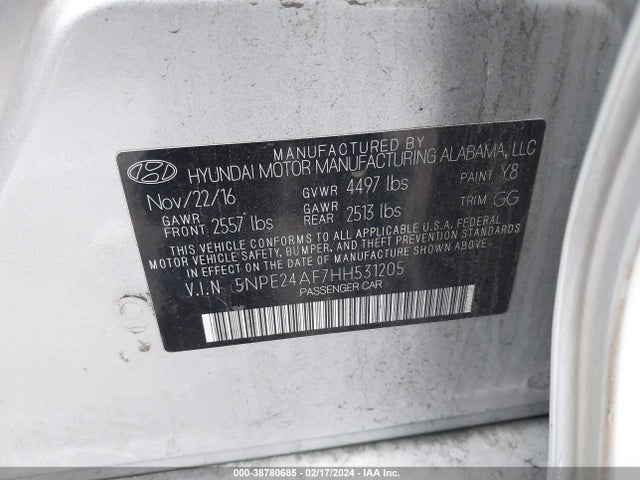 Hyundai Sonata 2017 5NPE24AF7HH531205 Image 9