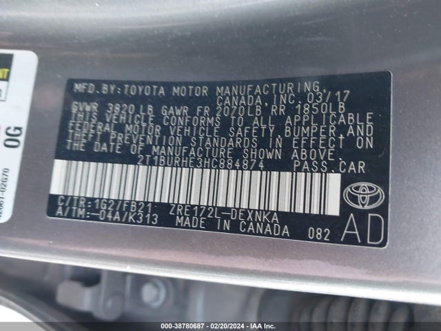 Toyota COROLLA LE 2017 2T1BURHE3HC884874 Image 9