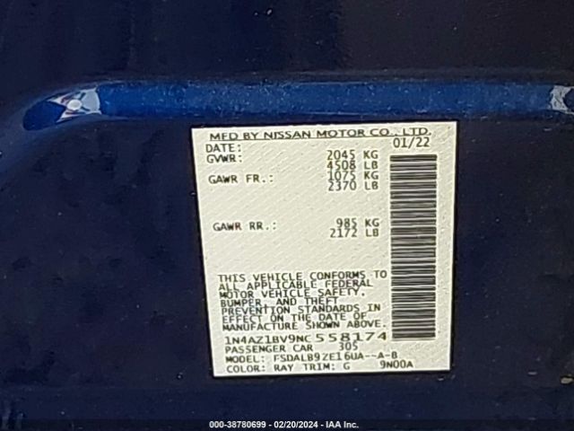 1N4AZ1BV9NC558174 Nissan Leaf S 40 Kwh