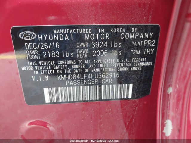 KMHD84LF4HU362916 Hyundai Elantra Value Edition