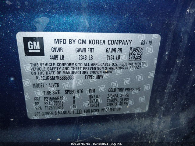 KL4CJGSM7KB885933 Buick Encore Awd Essence