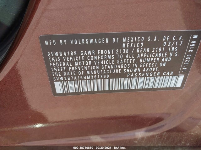 3VW2B7AJ6HM361869 Volkswagen Jetta 1.4t S