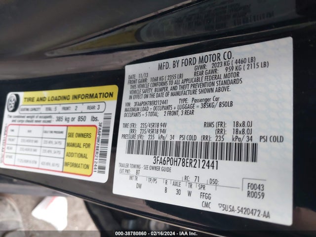 Ford FUSION SE 2014 3FA6P0H78ER212441 Image 9