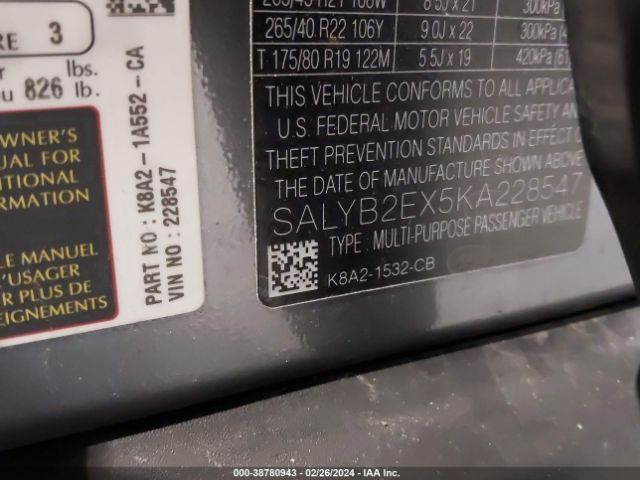 SALYB2EX5KA228547 Land Rover Range Rover Velar P250 S