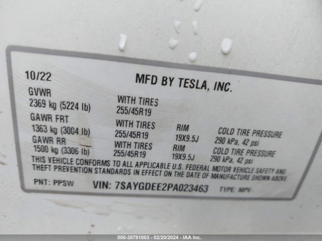 7SAYGDEE2PA023463 Tesla Model Y Awd/long Range Dual Motor All-wheel Drive