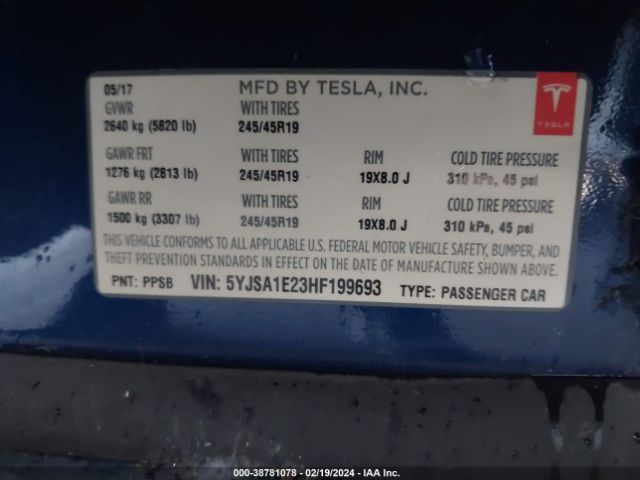 5YJSA1E23HF199693 Tesla Model S 100d/60d/75d/90d/p100d