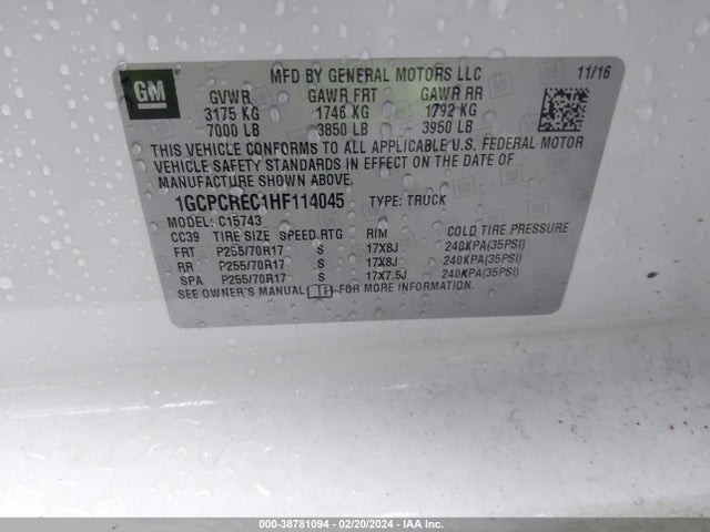 Chevrolet Silverado 1500 1lt 2017 1GCPCREC1HF114045 Image 9