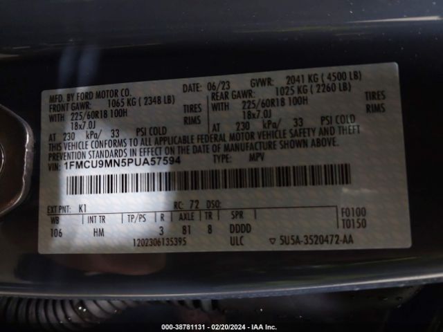 1FMCU9MN5PUA57594 Ford Escape St-line