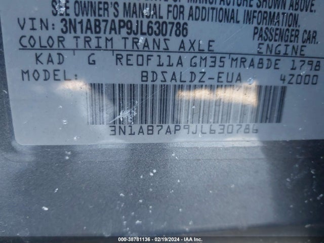 Nissan SENTRA SV 2018 3N1AB7AP9JL630786 Image 9