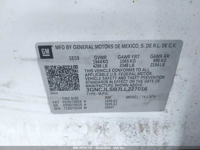 Chevrolet Trax Fwd Lt 2020 3GNCJLSB7LL227016 Image 9