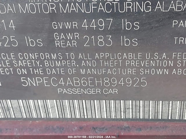 Hyundai Sonata Se 2.0t 2014 5NPEC4AB6EH894925 Image 9